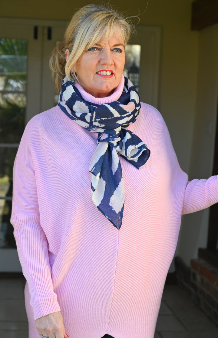 Pink and Navy Tie Dye Scarf