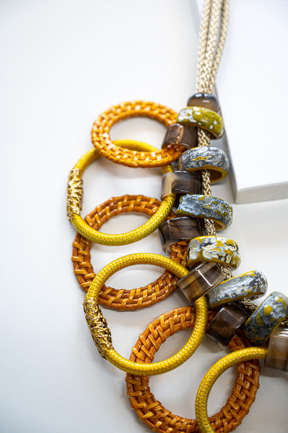 Short Mustard Layered Beaded Necklace