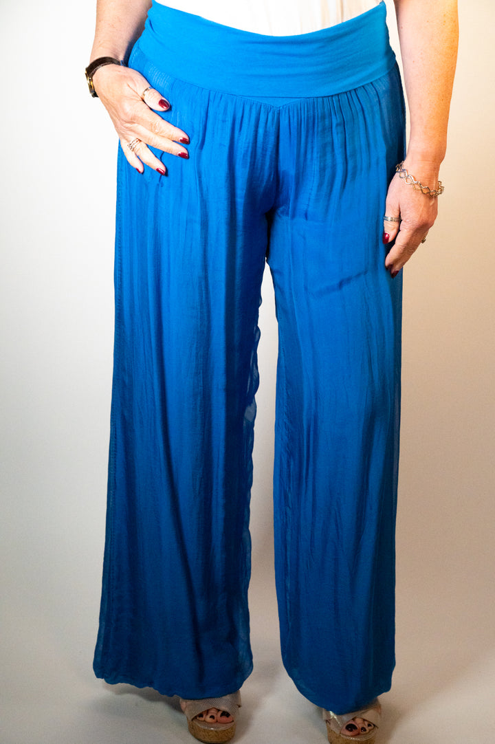 100% Silk Royal Blue Floaty Trousers