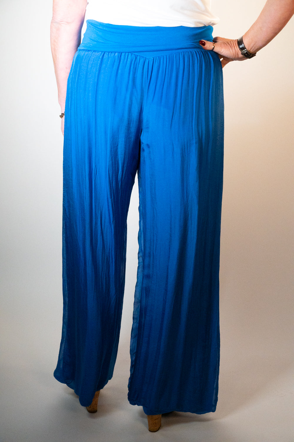 100% Silk Royal Blue Floaty Trousers