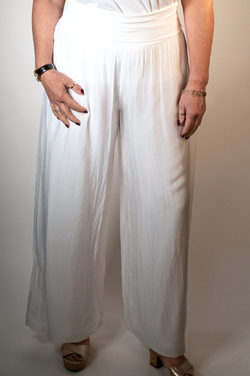 Regular Silk White Floaty Trousers