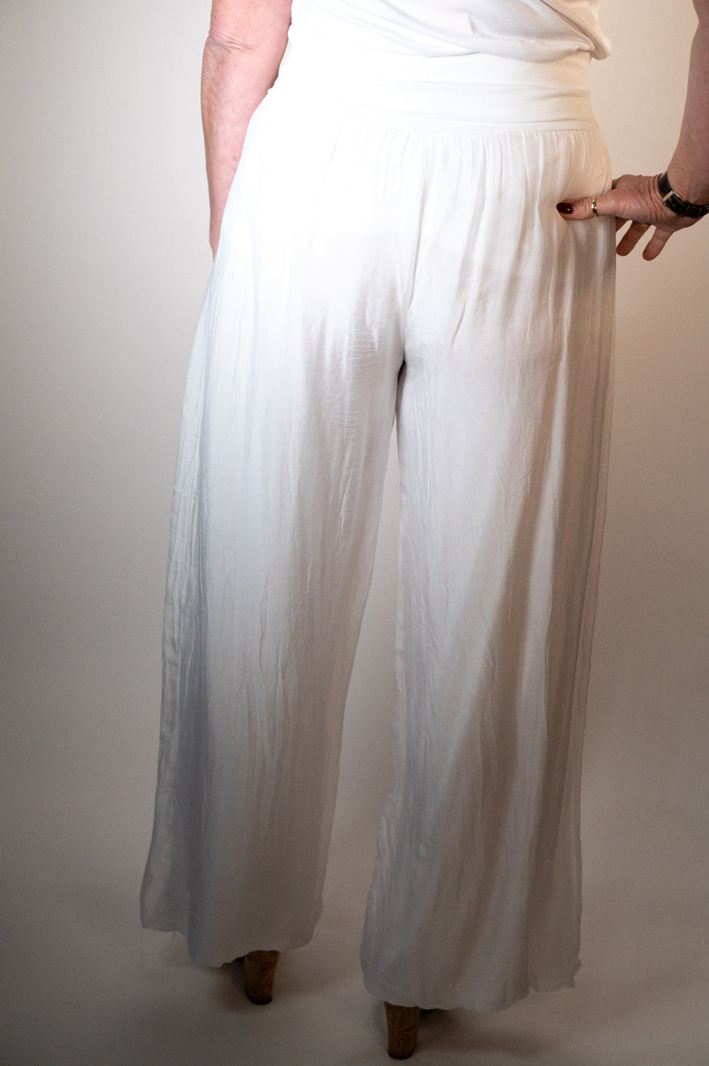 100% Silk White Floaty Trousers