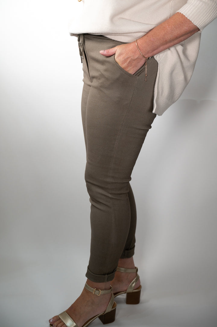 Taupe Magic Stretch Drawstring Trousers