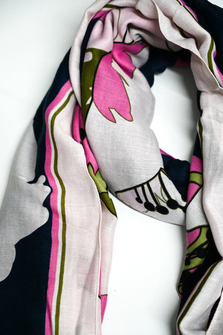 Navy & Pink Abstract Floral Print Scarf