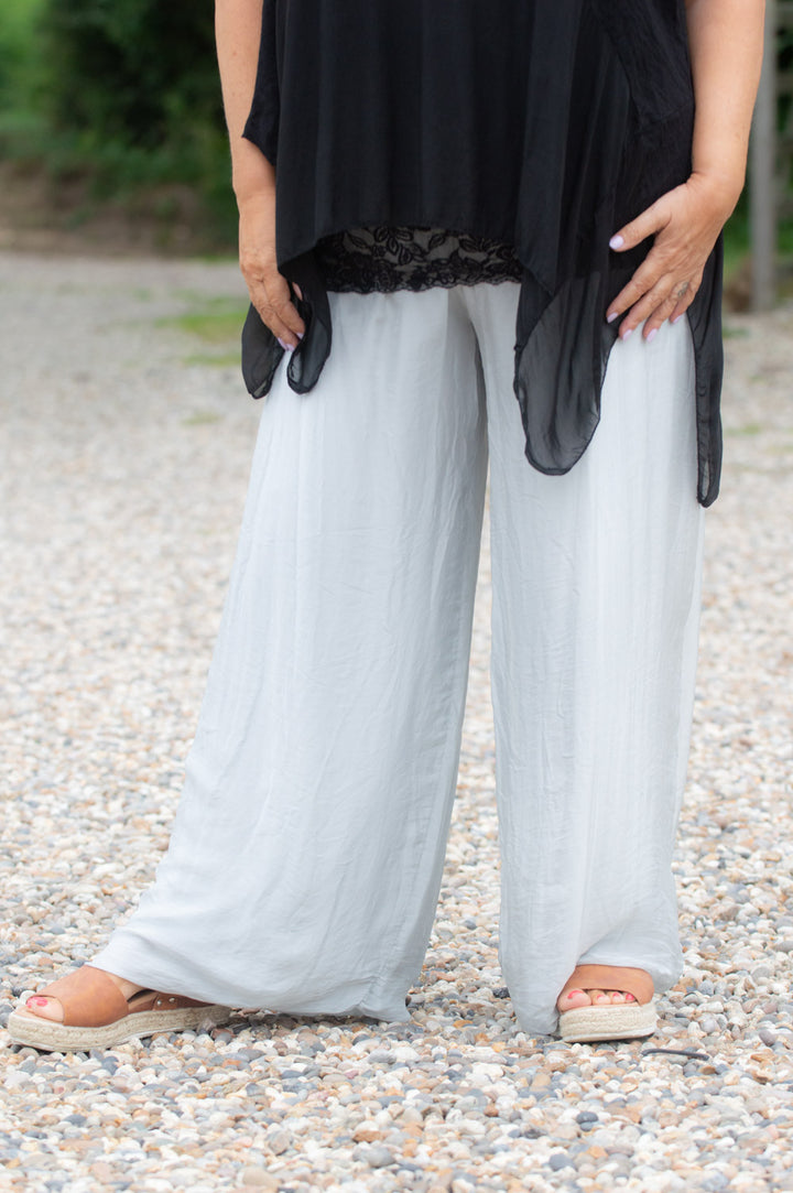 Curve 100% Silk Silver Floaty Trousers