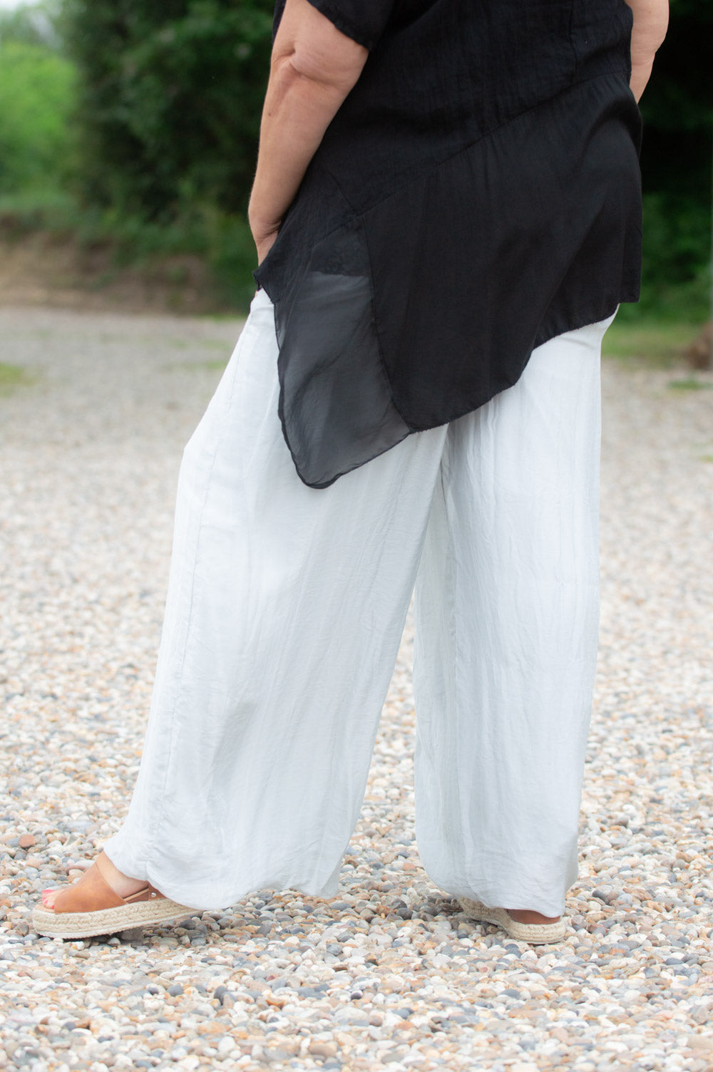 Curve 100% Silk Silver Floaty Trousers